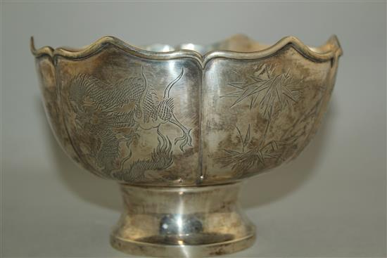 An early 20th century Chinese silver circular rose bowl, 10.5 oz.